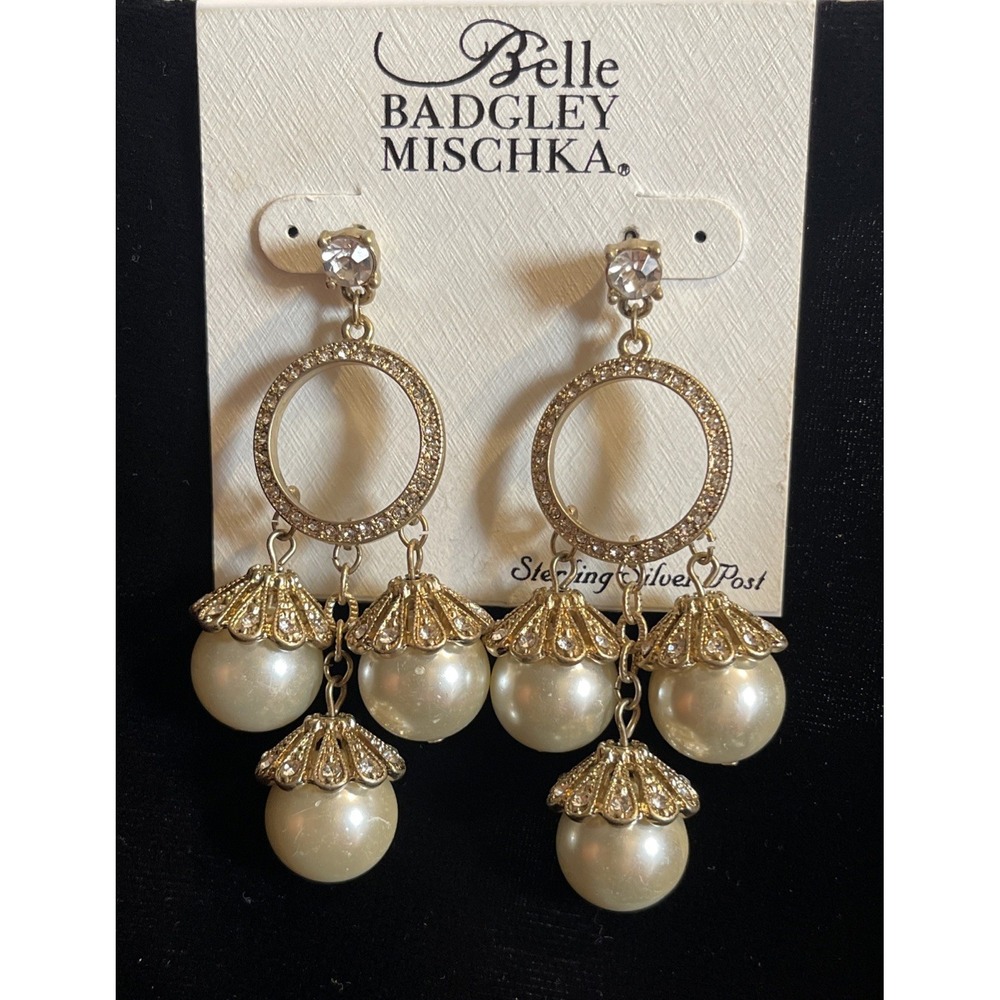 Badgley Mischka Crystal Pearl Chandelier Earrings With 9.25 Sterling Silver Post